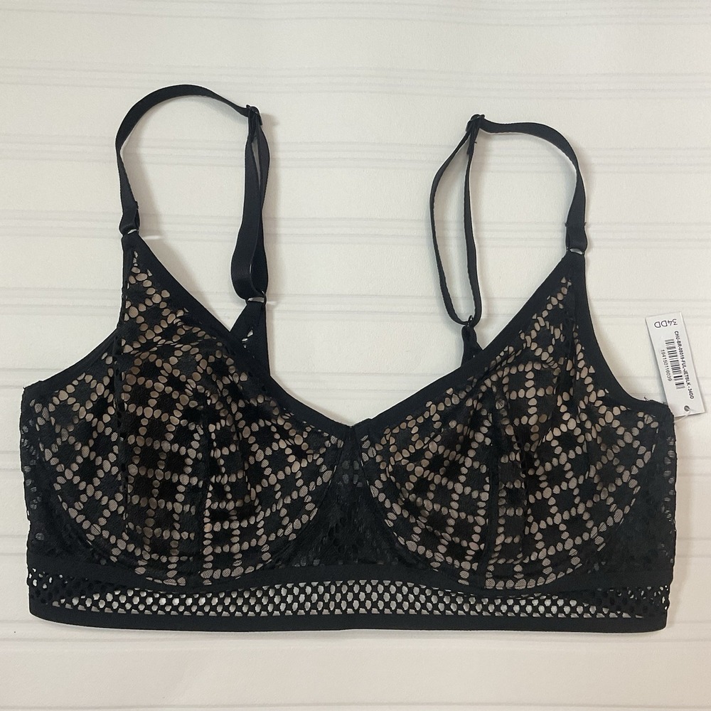 Adore Me 34DD Semi Sheer Bra Black Full Coverage Underwire Back Closure‎ NEW
